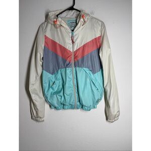 Rare Pull & Bear Rain Colorblock Jacket Full Zip Mesh Lined Size S